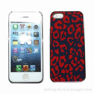 Cases for iPhone 5, Made of PC, Plated PC Paste Embroidery Leopard Grain